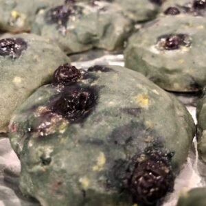 An up close image of homemade blueberry cookies