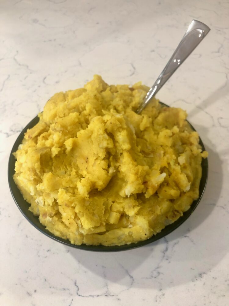 A close up image of mashed potatoes