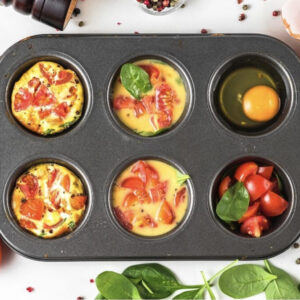 A close up image of anti-inflammatory egg white muffins with veggies