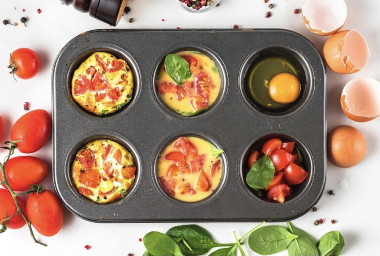 A close up image of anti-inflammatory egg white muffins with veggies