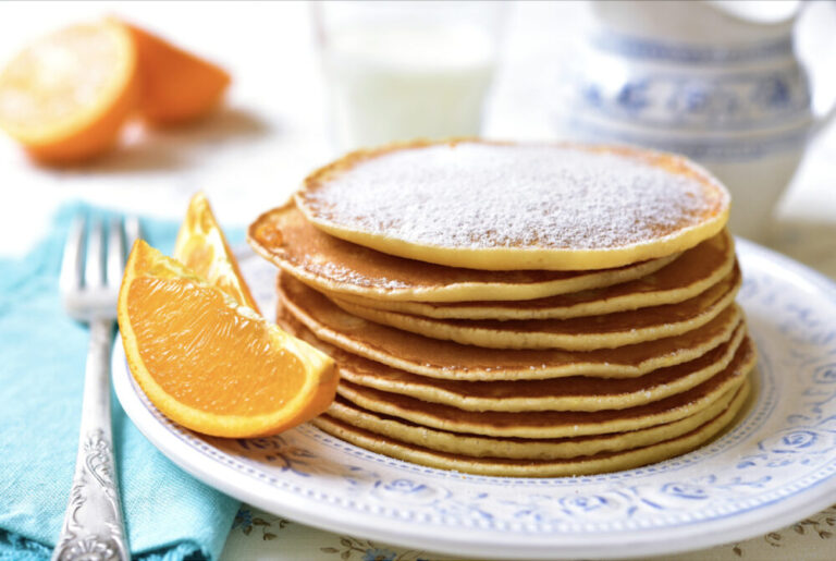 An up close image of pancakes with blend of anti-inflammatory spices