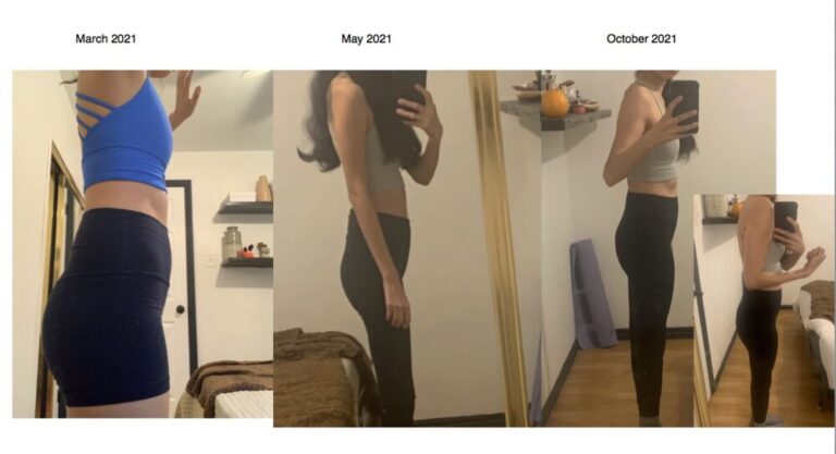 An image of a client's body size changes before and after working with Danielle.