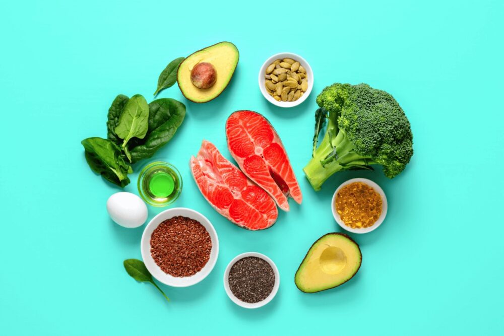 An up close image of food sources of omega-3 fatty acids