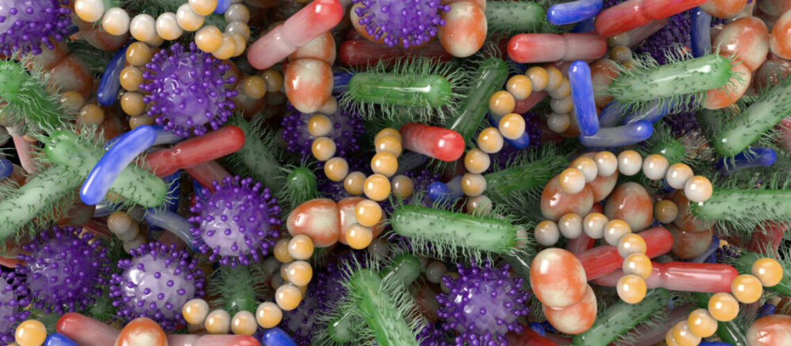 A close up image of microbial organisms in the gut microbiome